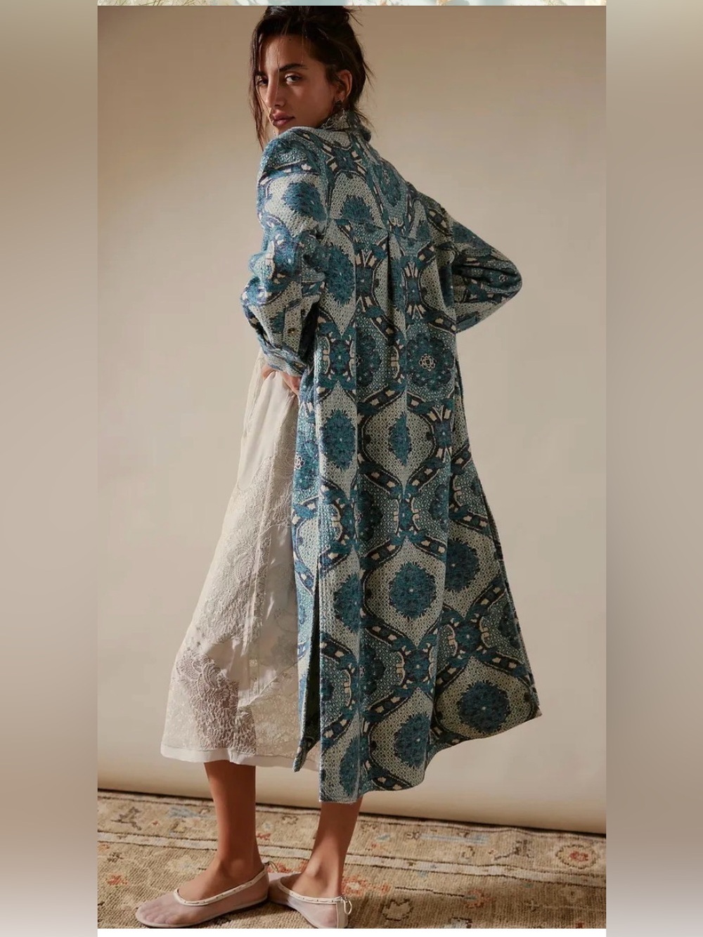 FREE PEOPLE x We The Free Brick Lane Jacquard Maxi Shirt Jacket size medium - Picture 9 of 16